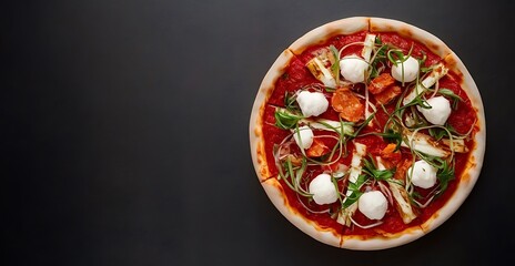 Wall Mural - artisan pizza, topped with juicy tomatoes, fresh basil and melted mozzarella. Every bite delivers an explosion of flavor, from the golden, crispy crust to the generous, premium toppings of authentic 