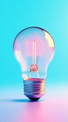 Poster - Illuminated light bulb with vibrant colors, blue and pink gradient background, innovation concept