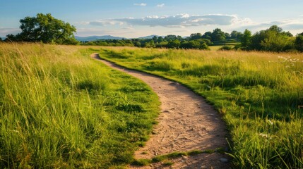 Wall Mural - Public footpath winding through a peaceful meadow