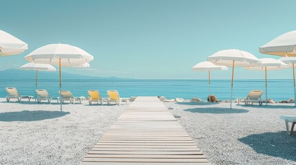 Wall Mural - Footpath with beach chairs and umbrellas