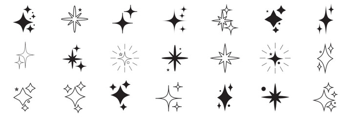 Wall Mural - Black stars icon set. Stars collection. Star icon collection. Different star shapes. Sparkle star icon set. Isolated on white background. EPS 10