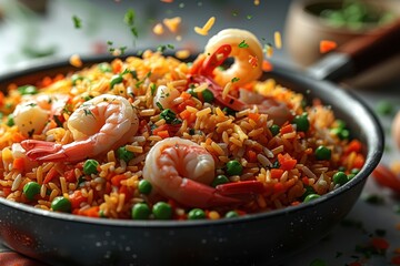 Poster - Shrimp fried rice scattered on the pan bokeh style background