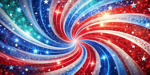 Wall Mural - Patriotic Swirling Stars and Stripes Background - A swirling background of red, white, and blue stripes, symbolizing patriotism, freedom, unity, celebration, and the American flag.