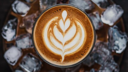 Wall Mural - A close up of a cup with coffee and ice on top, AI