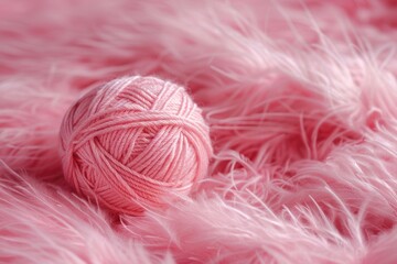 Canvas Print - A ball of yarn sits on a pink blanket, ready to be used for knitting or crafting