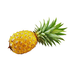 Fresh ripe pineapple isolated on white background with green leaves and yellow juicy fruit