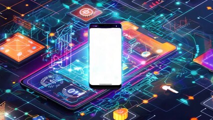 A phone with a colorful background and a lot of icons. The phone is the main focus of the image