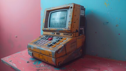 an old computer with a screen.

