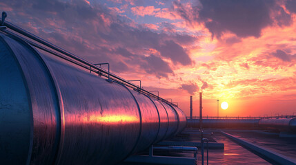 Wall Mural - A long pipe with a sunset in the background