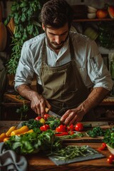 Wall Mural - A person preparing ingredients on a kitchen counter