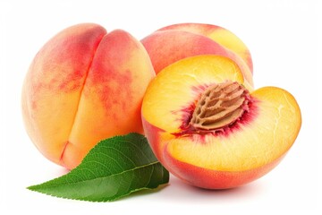 Poster - Two ripe peaches sit side by side on a surface