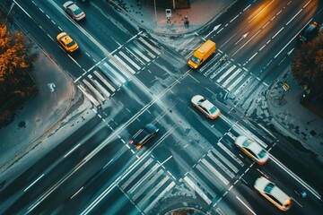 Wall Mural - Aerial view of a bustling city street at night, with neon lights and urban landscape