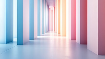 Wall Mural - Abstract hallway with pastel colored walls and floor