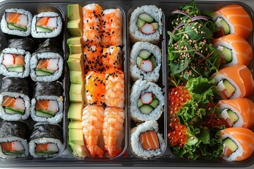 Wall Mural - Various toppings of sushi in a box