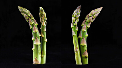 Wall Mural -   Two images of asparagus stalks on black backgrounds