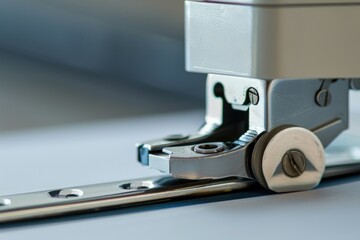 Canvas Print - A detailed view of a sewing machine on a table, perfect for use in tutorials or product demonstrations