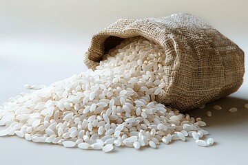 Wall Mural - sack of rice on a white background