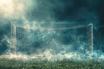 Poster - A soccer goal with smoke billowing out, perfect for sports or action-themed images