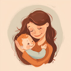 Wall Mural - mom hugging her baby