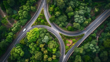 Wall Mural - Ariel view of Highway in green areas