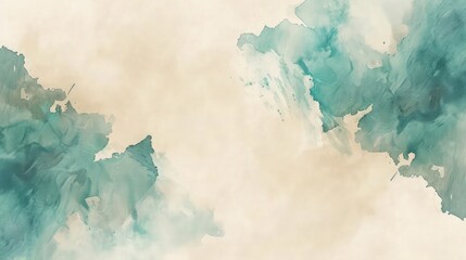 Wall Mural - A professional LinkedIn background that merges cool tones of teal and soft beige watercolors, creating a backdrop that balances creativity with sophistication.