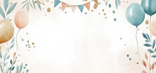 Canvas Print - Watercolor Celebration Banner with Balloons and Leaves