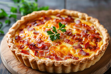 Wall Mural - Freshly baked homemade pie quiche Lorraine. Traditional French pastries.