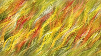 Wall Mural -   A sharp picture of a green field with red and yellow leaves in focus