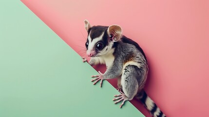 Wall Mural - Sugar glider on pink and light green background