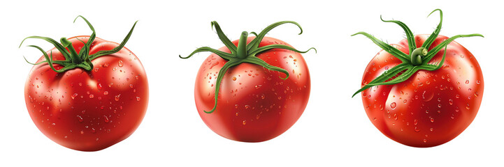  Set of close-up of a vivid tomato juice splash frozen in mid-air isolated on tranparent background