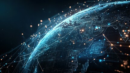 Poster - Digital Globe with Interconnected Network Lines and Glowing Points