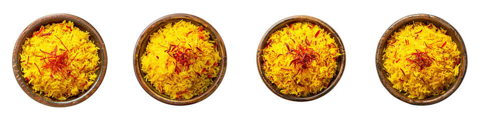 Canvas Print - Set of A Yellow rice in a clay pot artistic, visually appealing, on a transparent background