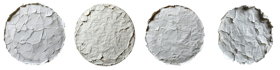 Set of A white cracked paper  circle with torn edges on a transparent background