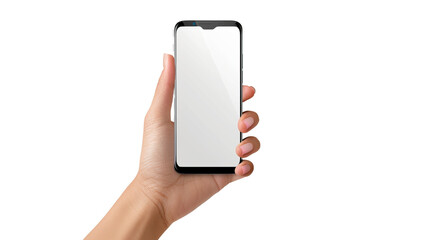 Hand Holding Smartphone with Blank Screen Isolated on White Background,  smartphone mockup ,  mobile phone mockup ,  hand holding phone ,  blank screen