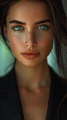 Wall Mural - A woman with green eyes and a tan face