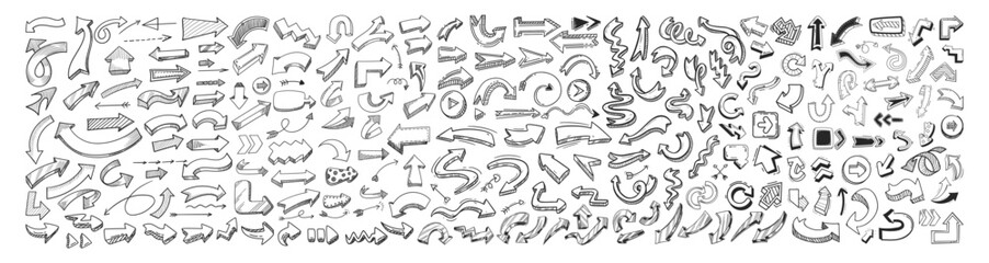 Aufkleber - Collection hand drawn arrows. Set arrows isolated on transparent background. Hand drawn arrows, mark point icons collection.