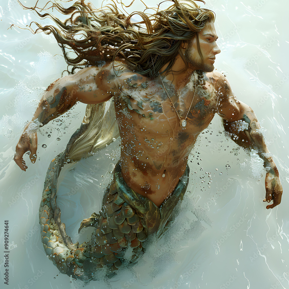 Muscle Mermen Powerful sea creature rises gracefully from ocean's depths, showcasing ...