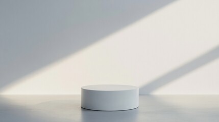 Aufkleber - Minimalist white podium in an empty room with light and shadow play, studio shot. Modern presentation and product showcase concept