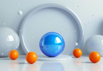 Wall Mural - a blue sphere surrounded by orange spheres on a white background. ai.