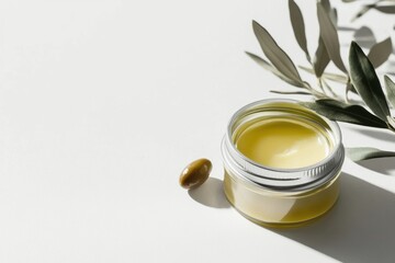 Wall Mural - beautiful jar of moisturizing olive cream for face and body skin care