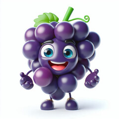 Wall Mural - 3D funny grapes cartoon isolated on white background