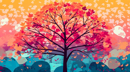 Wall Mural - A colorful tree with leaves of different colors is the main focus of the image.