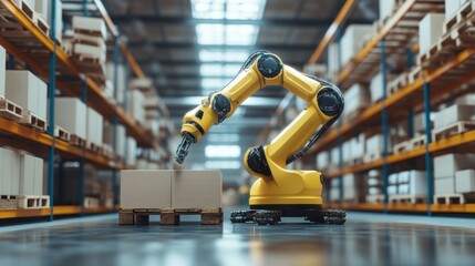 Poster - Industrial Robot Arm in a Warehouse