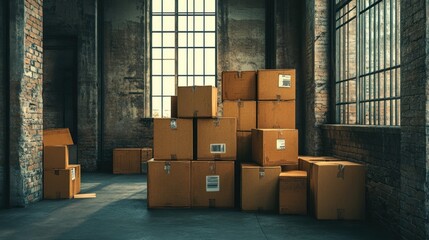 Poster - Boxes in a Large Industrial Building