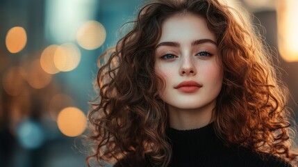 Poster - Portrait of a Beautiful Woman with Curly Hair