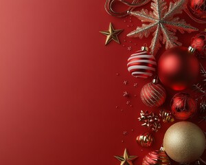 Christmas red background with Christmas balls decorations