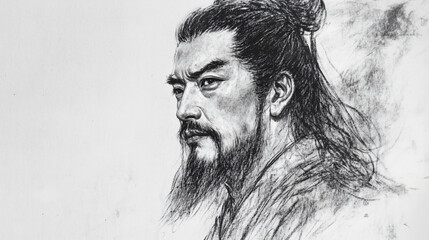 pencil sketch of Li Bai - Famous poet of the Tang Dynasty