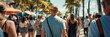 © gunzexx png and bg - Miami Beach Stroll: Young man soaks up the vibrant energy of Miami Beach, strolling along Ocean Drive amidst a lively crowd, palm trees, and sunshine.