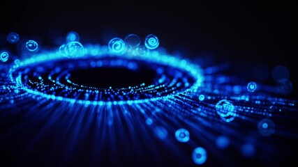Wall Mural - data flow & technology background. blue data stream: abstract animation of glowing particles and cir