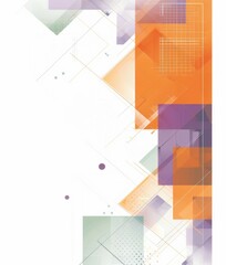 Wall Mural - Minimalist Website Design Element with Light Orange Squares, Purple and Transparent Checkered Patterns, and Grey Border on White Background. Flat Color Blocks and Copy Space.